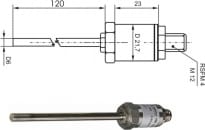 PTS380K/0 temperature sensor with a stainless steel connection head and connector